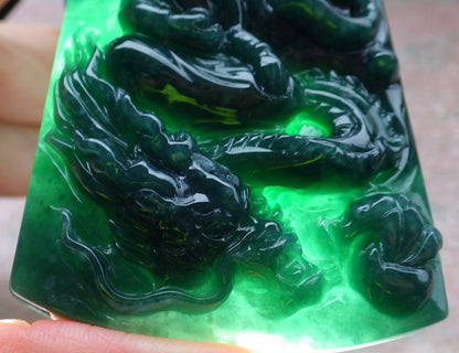 Certified Green Burma 100% Natural A Jade jadeite Pendant Guanyin Kwan Yin Dragon Necklace 观音 648630 TN