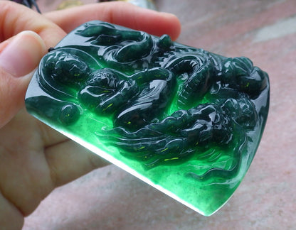 Certified Green Burma 100% Natural A Jade jadeite Pendant Guanyin Kwan Yin Dragon Necklace 观音 648630 TN