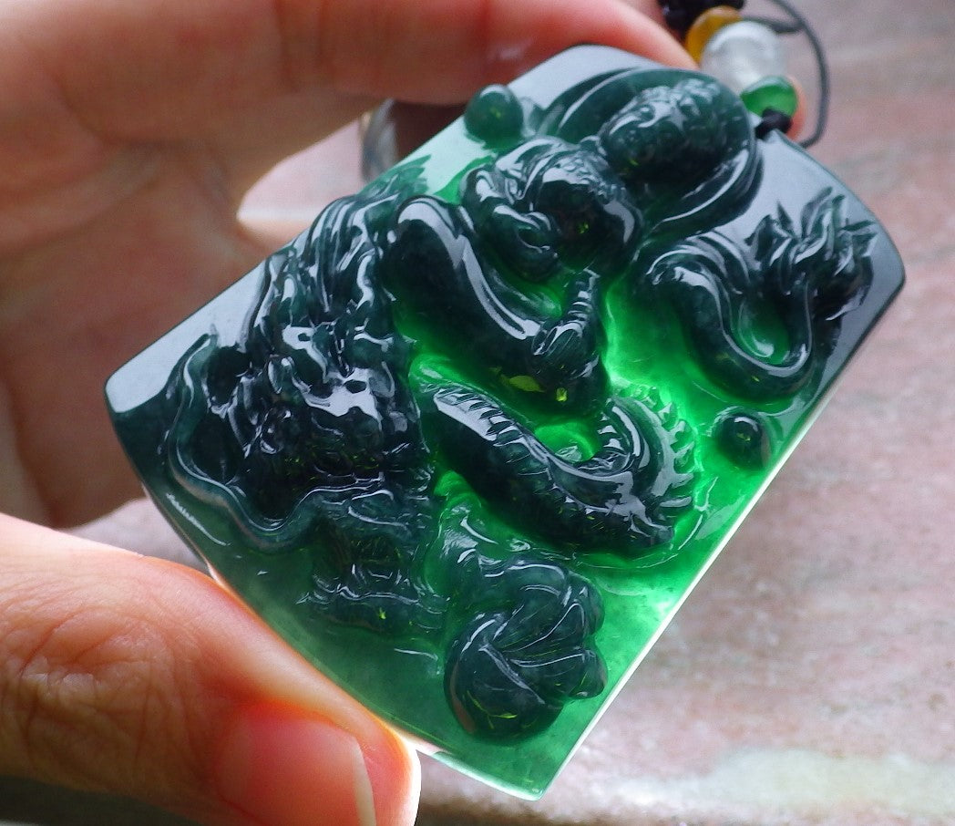 Certified Green Burma 100% Natural A Jade jadeite Pendant Guanyin Kwan Yin Dragon Necklace 观音 648630 TN