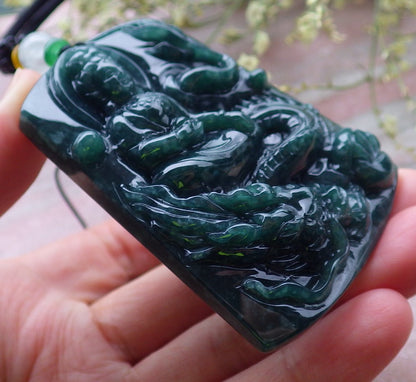 Certified Green Burma 100% Natural A Jade jadeite Pendant Guanyin Kwan Yin Dragon Necklace 观音 648630 TN