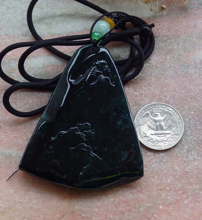 Certified Icy Green Burma 100% Natural A Jade jadeite Landscape painting Tree Necklace Necklace 山水画 648648 TN