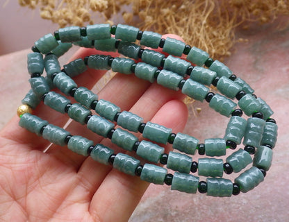 Certified Green Burma 100% Natural A JADE Jadeite bead Beads Circle Bamboo Necklace 24 inches 项链 648665 TN