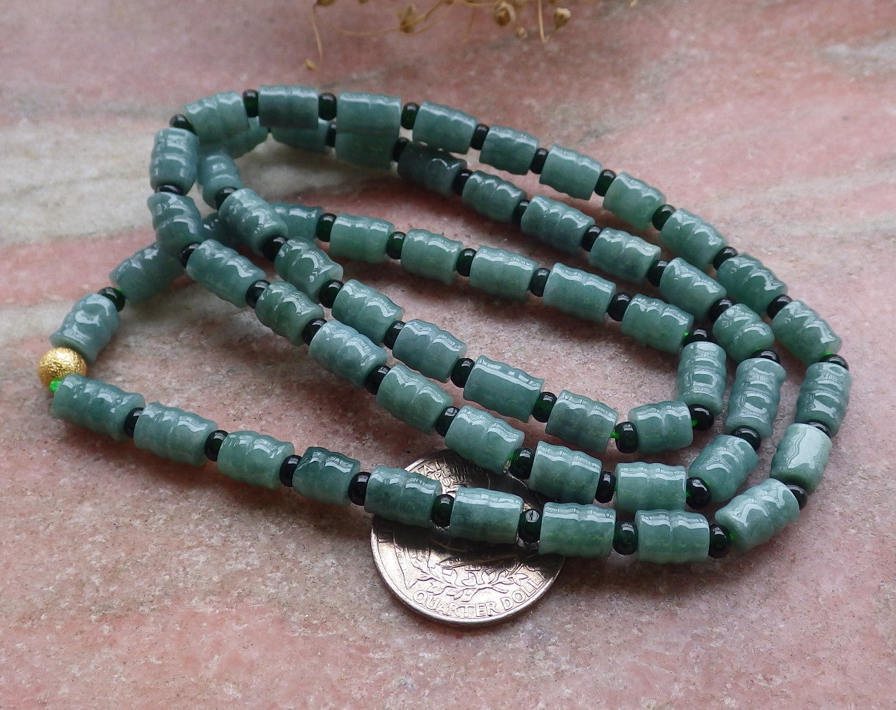 Certified Green Burma 100% Natural A JADE Jadeite bead Beads Circle Bamboo Necklace 24 inches 项链 648665 TN