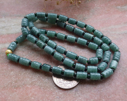 Certified Green Burma 100% Natural A JADE Jadeite bead Beads Circle Bamboo Necklace 24 inches 项链 648665 TN