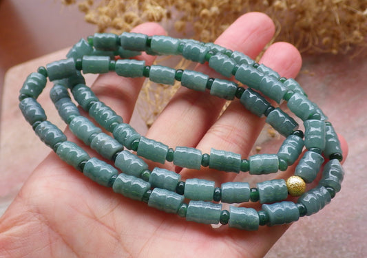 Certified Green Burma 100% Natural A JADE Jadeite bead Beads Circle Bamboo Necklace 24 inches 项链 648689 TN