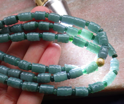 Certified Green Burma 100% Natural A JADE Jadeite bead Beads Circle Bamboo Necklace 24 inches 项链 648689 TN