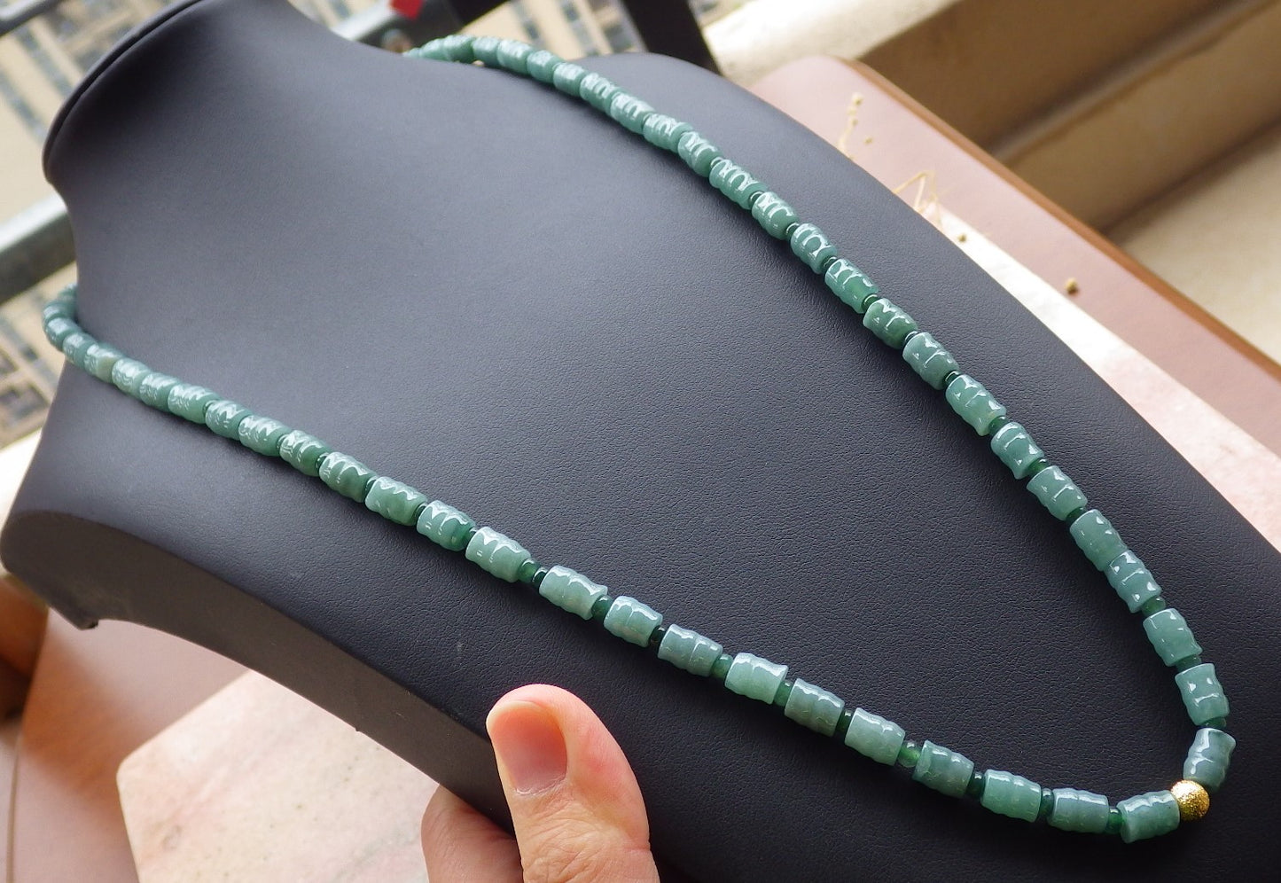 Certified Green Burma 100% Natural A JADE Jadeite bead Beads Circle Bamboo Necklace 24 inches 项链 648689 TN