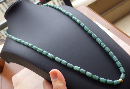 Certified Green Burma 100% Natural A JADE Jadeite bead Beads Circle Bamboo Necklace 24 inches 项链 648689 TN