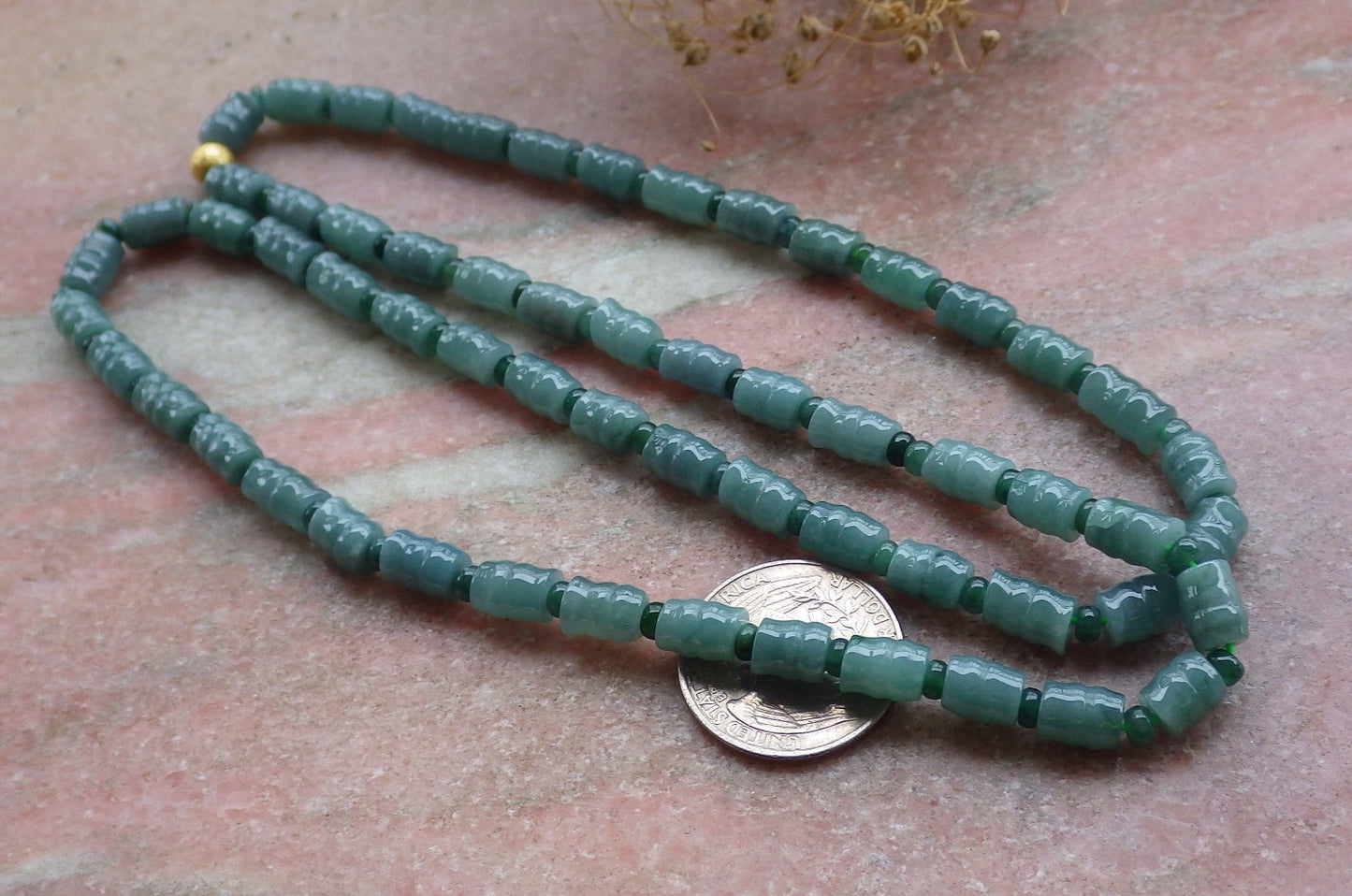 Certified Green Burma 100% Natural A JADE Jadeite bead Beads Circle Bamboo Necklace 24 inches 项链 648689 TN