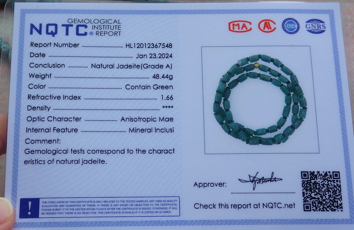 Certified Green Burma 100% Natural A JADE Jadeite bead Beads Circle Bamboo Necklace 24 inches 项链 648689 TN