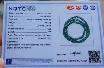 Certified Green Burma 100% Natural A JADE Jadeite bead Beads Circle Bamboo Necklace 24 inches 项链 648689 TN