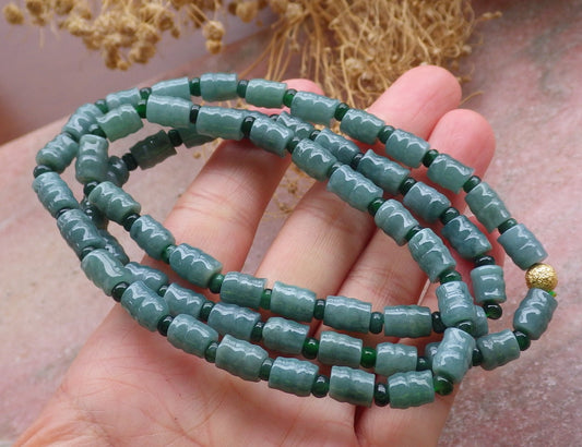 Certified Green Burma 100% Natural A JADE Jadeite bead Beads Circle Bamboo Necklace 24 inches 项链 648703 TN