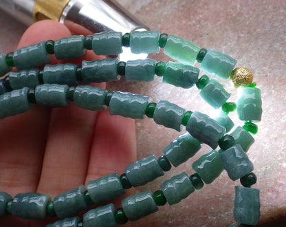 Certified Green Burma 100% Natural A JADE Jadeite bead Beads Circle Bamboo Necklace 24 inches 项链 648703 TN
