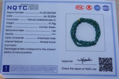 Certified Green Burma 100% Natural A JADE Jadeite bead Beads Circle Bamboo Necklace 24 inches 项链 648703 TN