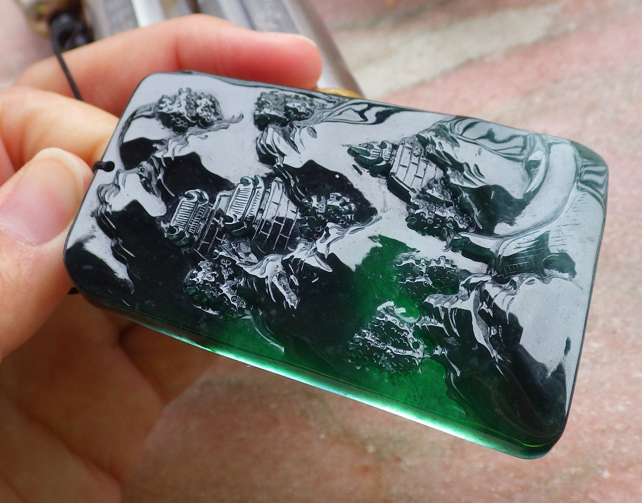 Certified Icy Green Burma 100% Natural A Jade jadeite Landscape painting Tree Necklace Necklace 山水画 648711 TN