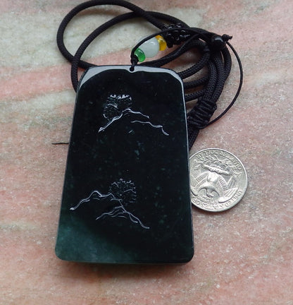 Certified Icy Green Burma 100% Natural A Jade jadeite Landscape painting Tree Necklace Necklace 山水画 648711 TN