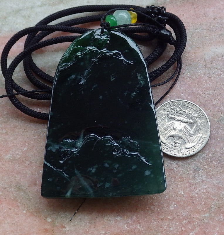Certified Icy Green Burma 100% Natural A Jade jadeite Landscape painting Tree Necklace Necklace 山水画 648721 TN