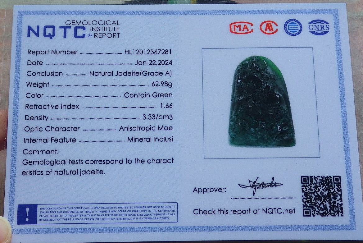 Certified Icy Green Burma 100% Natural A Jade jadeite Landscape painting Tree Necklace Necklace 山水画 648721 TN