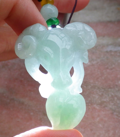 Certified Green Burma 100% Natural A Jade jadeite pendant Sheep Peach Necklace 喜气洋洋 648755 TN