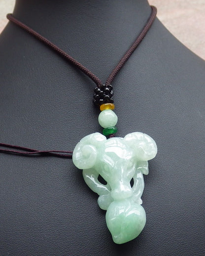 Certified Green Burma 100% Natural A Jade jadeite pendant Sheep Peach Necklace 喜气洋洋 648755 TN