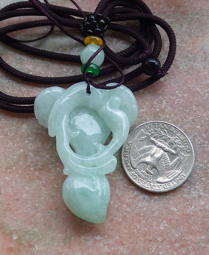 Certified Green Burma 100% Natural A Jade jadeite pendant Sheep Peach Necklace 喜气洋洋 648755 TN