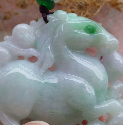 Certified Green Lavender Burma 100% Natural A Jade jadeite Pendant  Horse Monkey Peach Necklace 648763 TN