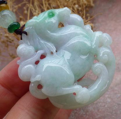 Certified Green Lavender Burma 100% Natural A Jade jadeite Pendant  Horse Monkey Peach Necklace 648763 TN