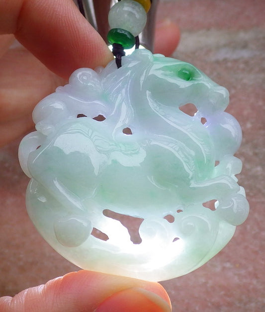 Certified Green Lavender Burma 100% Natural A Jade jadeite Pendant  Horse Monkey Peach Necklace 648763 TN