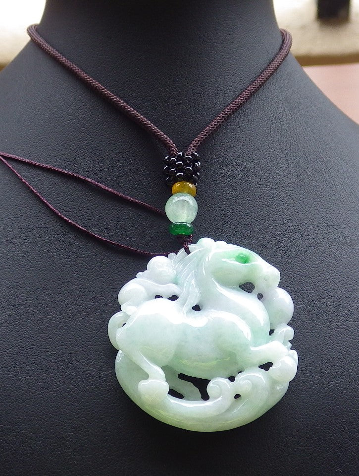 Certified Green Lavender Burma 100% Natural A Jade jadeite Pendant  Horse Monkey Peach Necklace 648763 TN