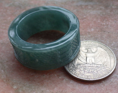 Certified Icy Green Burma 100% Natural A JADE Jadeite Mantra RING USA 12.75 六字真言戒指 648788 TN