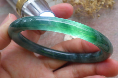 Certified Icy Green Burma 100% Natural A JADE Jadeite Circle Bangle Bracelet 56 mm 手镯 648810 TN