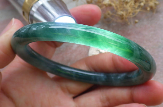 Certified Icy Green Burma 100% Natural A JADE Jadeite Circle Bangle Bracelet 56 mm 手镯 648810 TN