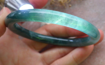 Certified Icy Green Burma 100% Natural A JADE Jadeite Circle Bangle Bracelet 56 mm 手镯 648810 TN