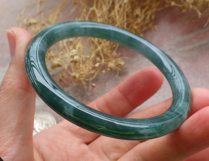 Certified Icy Green Burma 100% Natural A JADE Jadeite Circle Bangle Bracelet 56 mm 手镯 648810 TN