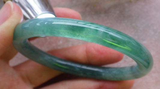 Certified Icy Green Burma 100% Natural A JADE Jadeite Circle Bangle Bracelet 56 mm 手镯 648821 TN