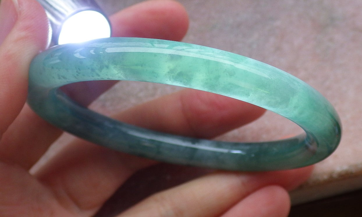 Certified Icy Green Burma 100% Natural A JADE Jadeite Circle Bangle Bracelet 56 mm 手镯 648821 TN