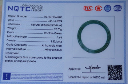 Certified Icy Green Burma 100% Natural A JADE Jadeite Circle Bangle Bracelet 56 mm 手镯 648821 TN