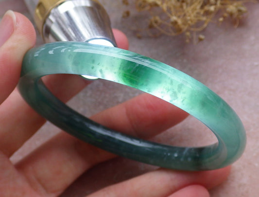 Certified Icy Green Burma 100% Natural A JADE Jadeite Circle Bangle Bracelet 56 mm 手镯 648830 TN