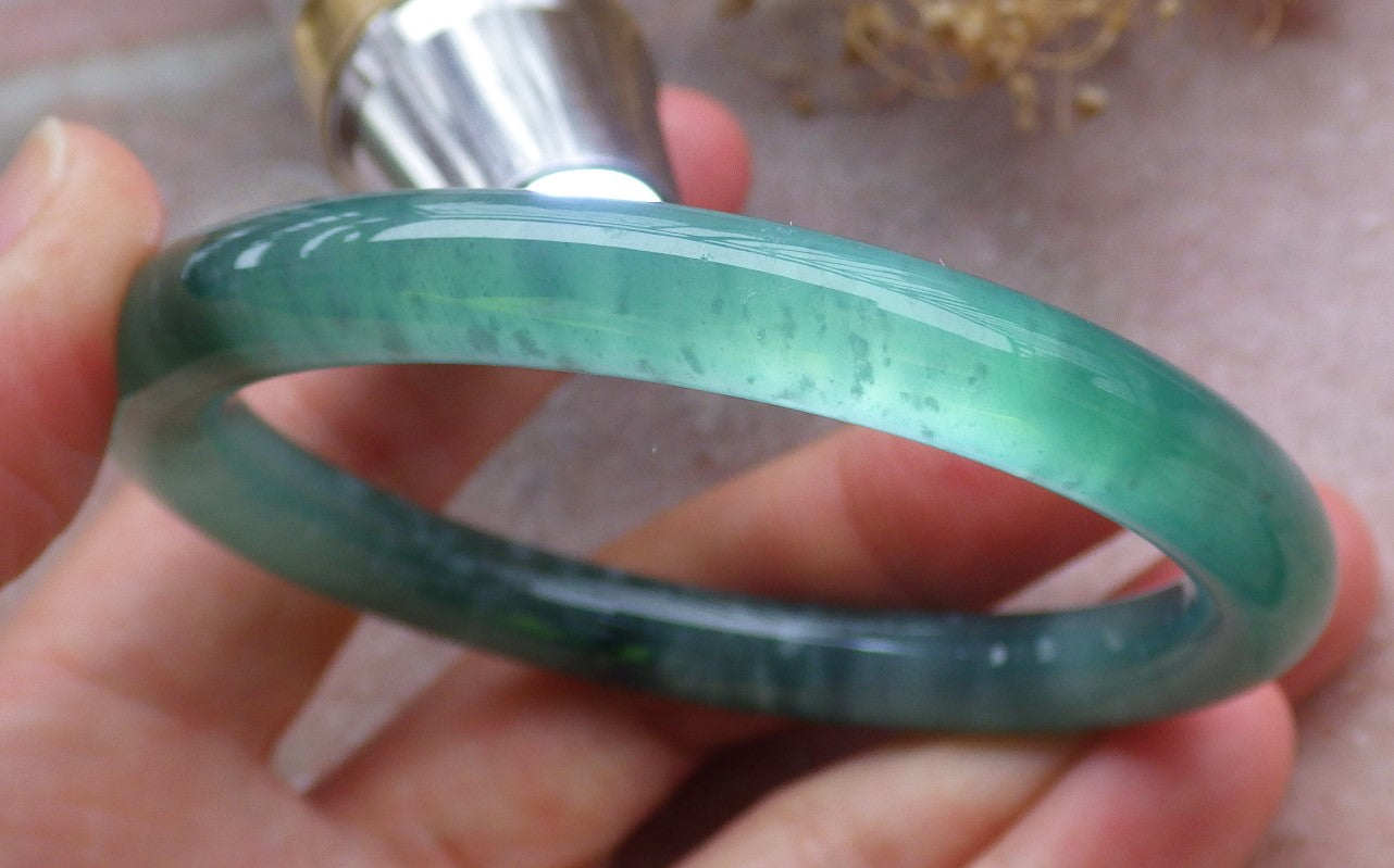 Certified Icy Green Burma 100% Natural A JADE Jadeite Circle Bangle Bracelet 56 mm 手镯 648830 TN