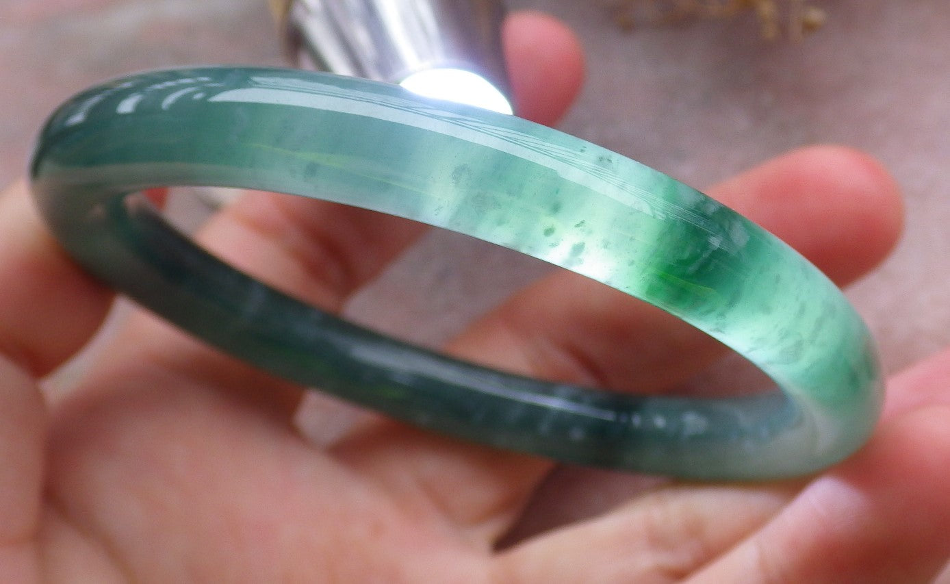 Certified Icy Green Burma 100% Natural A JADE Jadeite Circle Bangle Bracelet 56 mm 手镯 648830 TN