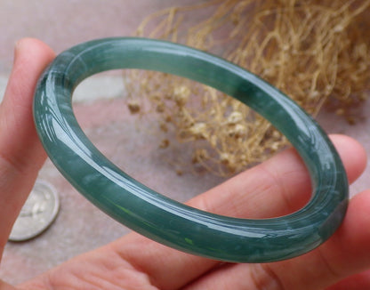 Certified Icy Green Burma 100% Natural A JADE Jadeite Circle Bangle Bracelet 56 mm 手镯 648830 TN