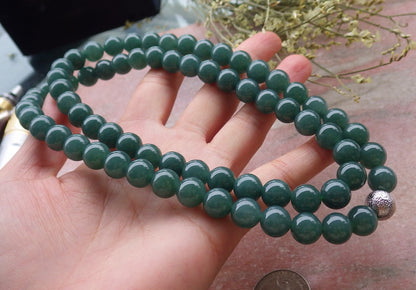 Certified Icy Green Burma 100% Natural A JADE Jadeite Bead Beads Necklace 26 inches 项链 648853 TN