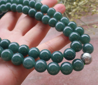 Certified Icy Green Burma 100% Natural A JADE Jadeite Bead Beads Necklace 26 inches 项链 648853 TN