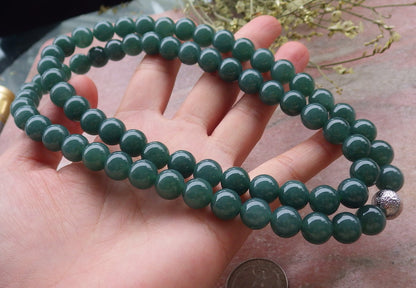 Certified Icy Green Burma 100% Natural A JADE Jadeite Bead Beads Necklace 26 inches 项链 648853 TN