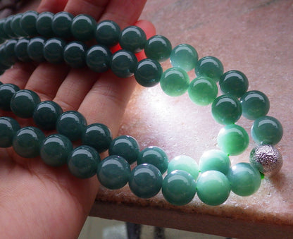 Certified Icy Green Burma 100% Natural A JADE Jadeite Bead Beads Necklace 26 inches 项链 648853 TN
