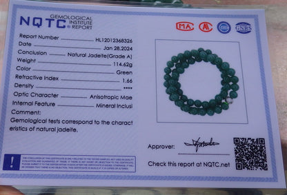 Certified Icy Green Burma 100% Natural A JADE Jadeite Bead Beads Necklace 26 inches 项链 648853 TN