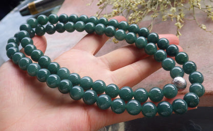 Certified Icy Green Burma 100% Natural A JADE Jadeite Bead Beads Necklace 26 inches 项链 648861 TN