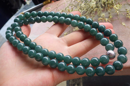 Certified Icy Green Burma 100% Natural A JADE Jadeite Bead Beads Necklace 26 inches 项链 648861 TN