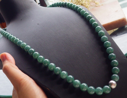 Certified Icy Green Burma 100% Natural A JADE Jadeite Bead Beads Necklace 26 inches 项链 648861 TN