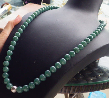 Certified Icy Green Burma 100% Natural A JADE Jadeite Bead Beads Necklace 26 inches 项链 648861 TN